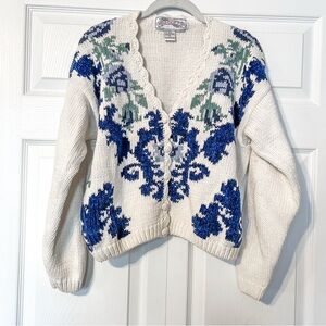 Vintage White and Blue Floral Sweater